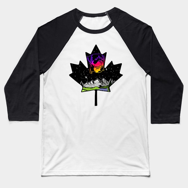 Canadian Maple Leaf Rottweiler Purple/Pink/Yellow Baseball T-Shirt by Inugoya